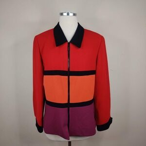 David Warren New York Jacket Colorblock Stripe Zip Up Red Orange Purple